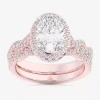 Modern Bride (g-h / Si1-si2) Womens 1 1/2 Ct. T.w. Lab Grown White Diamond 14k White Gold Oval Side Stone Halo Br In Pink