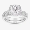 Modern Bride (g-h / Si1-si2) Womens 1 1/2 Ct. T.w. Lab Grown White Diamond 14k White Gold Round Side Stone Halo B In Silver