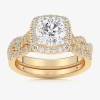 Modern Bride (g-h / Si1-si2) Womens 1 1/2 Ct. T.w. Lab Grown White Diamond 14k White Gold Round Side Stone Halo B In Gold