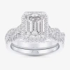 Modern Bride (g-h / Si1-si2) Womens 1 1/2 Ct. T.w. Lab Grown White Diamond 14k White Gold Side Stone Halo Bridal  In Silver