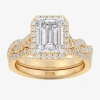 Modern Bride (g-h / Si1-si2) Womens 1 1/2 Ct. T.w. Lab Grown White Diamond 14k White Gold Side Stone Halo Bridal  In Gold