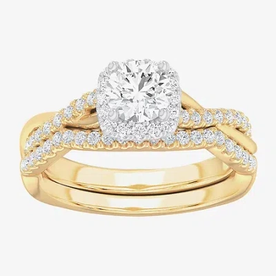 Modern Bride (g-h / Si1-si2) Womens 1 1/6 Ct. T.w. Lab Grown White Diamond 14k Gold Cushion Side Stone Halo Brida