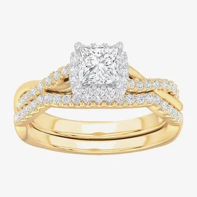 Modern Bride (g-h / Si1-si2) Womens 1 1/6 Ct. T.w. Lab Grown White Diamond 14k Gold Cushion Side Stone Halo Brida