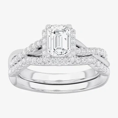 Modern Bride (g-h / Si1-si2) Womens 1 1/6 Ct. T.w. Lab Grown White Diamond 14k Gold Side Stone Halo Bridal Set In Burgundy