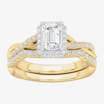 Modern Bride (g-h / Si1-si2) Womens 1 1/6 Ct. T.w. Lab Grown White Diamond 14k Gold Side Stone Halo Bridal Set