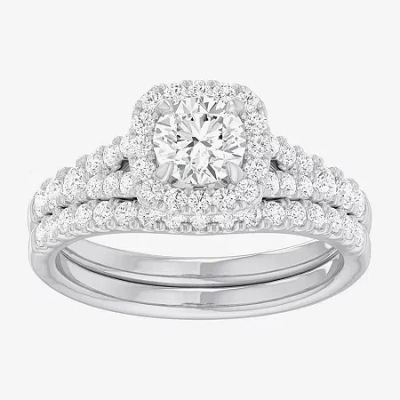 Modern Bride (g-h / Si1-si2) Womens 1 3/8 Ct. T.w. Lab Grown White Diamond 14k Gold Cushion Side Stone Halo Brida In Brown