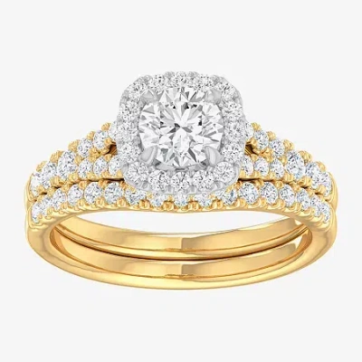 Modern Bride (g-h / Si1-si2) Womens 1 3/8 Ct. T.w. Lab Grown White Diamond 14k Gold Cushion Side Stone Halo Brida