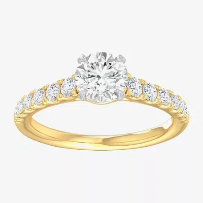 Modern Bride (g-h / Si1-si2) Womens 1 3/8 Ct. T.w. Lab Grown White Diamond 14k Gold Round Side Stone Engagement R