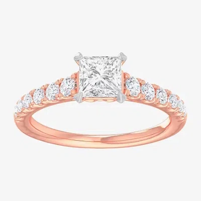 Modern Bride (g-h / Si1-si2) Womens 1 3/8 Ct. T.w. Lab Grown White Diamond 14k Gold Side Stone Engagement Ring In Pink