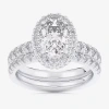 Modern Bride (g-h / Si1-si2) Womens 1 5/8 Ct. T.w. Lab Grown White Diamond 14k Gold Oval Side Stone Halo Bridal S In Silver