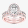 Modern Bride (g-h / Si1-si2) Womens 1 5/8 Ct. T.w. Lab Grown White Diamond 14k Gold Oval Side Stone Halo Bridal S In Pink