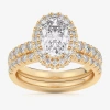 Modern Bride (g-h / Si1-si2) Womens 1 5/8 Ct. T.w. Lab Grown White Diamond 14k Gold Oval Side Stone Halo Bridal S In Yellow