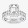 Modern Bride (g-h / Si1-si2) Womens 1 5/8 Ct. T.w. Lab Grown White Diamond 14k Gold Side Stone Halo Bridal Set In Silver