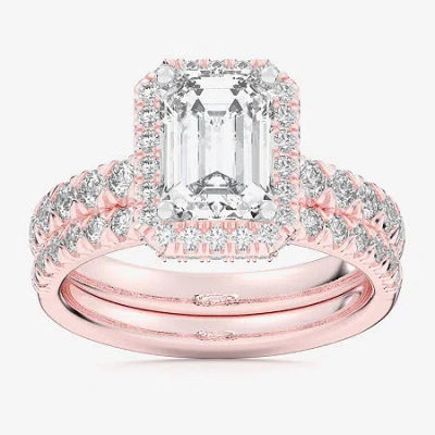 Modern Bride (g-h / Si1-si2) Womens 1 5/8 Ct. T.w. Lab Grown White Diamond 14k Gold Side Stone Halo Bridal Set In Pink