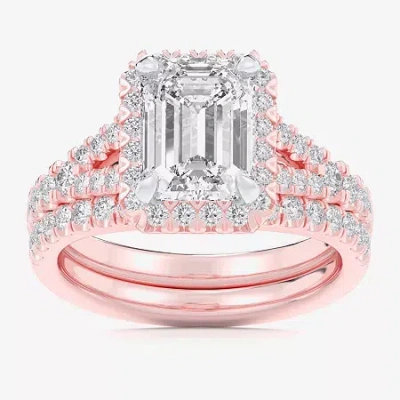 Modern Bride (g-h / Si1-si2) Womens 1 5/8 Ct. T.w. Lab Grown White Diamond 14k Gold Side Stone Halo Bridal Set In Pink