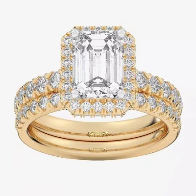 Modern Bride (g-h / Si1-si2) Womens 1 5/8 Ct. T.w. Lab Grown White Diamond 14k Gold Side Stone Halo Bridal Set