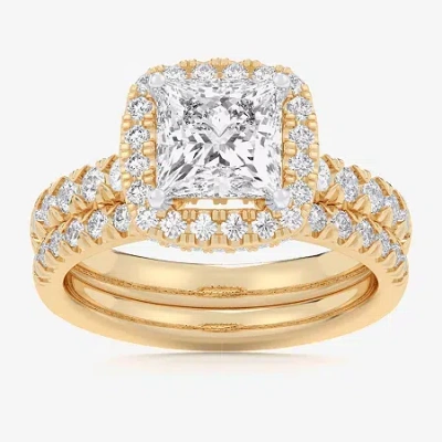 Modern Bride (g-h / Si1-si2) Womens 1 5/8 Ct. T.w. Lab Grown White Diamond 14k Gold Side Stone Halo Bridal Set