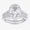 Modern Bride (g-h / Si1-si2) Womens 1 5/8 Ct. T.w. Lab Grown White Diamond 14k White Gold Oval Side Stone Halo Br In Silver