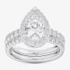 Modern Bride (g-h / Si1-si2) Womens 1 5/8 Ct. T.w. Lab Grown White Diamond 14k White Gold Pear Side Stone Halo Br In Silver
