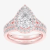 Modern Bride (g-h / Si1-si2) Womens 1 5/8 Ct. T.w. Lab Grown White Diamond 14k White Gold Pear Side Stone Halo Br In Pink