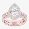 Modern Bride (g-h / Si1-si2) Womens 1 5/8 Ct. T.w. Lab Grown White Diamond 14k White Gold Pear Side Stone Halo Br In Pink