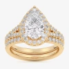 Modern Bride (g-h / Si1-si2) Womens 1 5/8 Ct. T.w. Lab Grown White Diamond 14k White Gold Pear Side Stone Halo Br In Gold