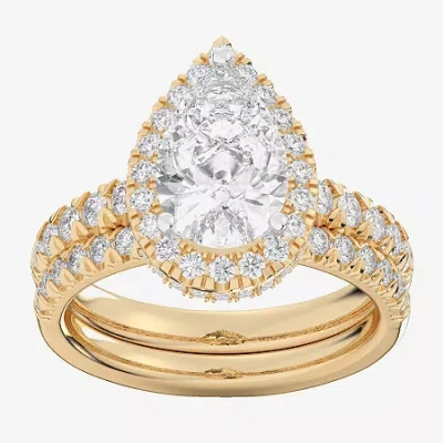 Modern Bride (g-h / Si1-si2) Womens 1 5/8 Ct. T.w. Lab Grown White Diamond 14k White Gold Pear Side Stone Halo Br