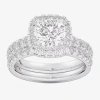 Modern Bride (g-h / Si1-si2) Womens 1 5/8 Ct. T.w. Lab Grown White Diamond 14k White Gold Round Side Stone Halo B In Silver
