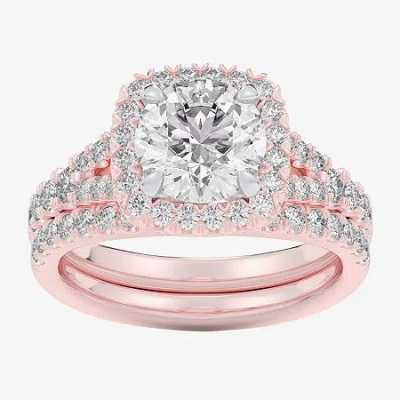 Modern Bride (g-h / Si1-si2) Womens 1 5/8 Ct. T.w. Lab Grown White Diamond 14k White Gold Round Side Stone Halo B In Pink