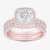 Modern Bride (g-h / Si1-si2) Womens 1 5/8 Ct. T.w. Lab Grown White Diamond 14k White Gold Round Side Stone Halo B In Pink