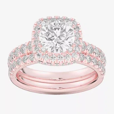 Modern Bride (g-h / Si1-si2) Womens 1 5/8 Ct. T.w. Lab Grown White Diamond 14k White Gold Round Side Stone Halo B In Pink