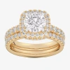 Modern Bride (g-h / Si1-si2) Womens 1 5/8 Ct. T.w. Lab Grown White Diamond 14k White Gold Round Side Stone Halo B In Gold