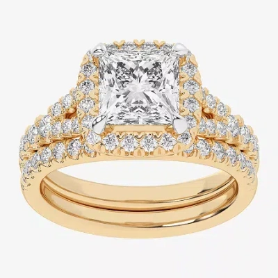 Modern Bride (g-h / Si1-si2) Womens 1 5/8 Ct. T.w. Lab Grown White Diamond 14k White Gold Side Stone Halo Bridal 