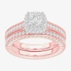 Modern Bride (g-h / Si1-si2) Womens 1 7/8 Ct. T.w. Lab Grown White Diamond 14k Gold Cushion Side Stone Halo Engag In Pink