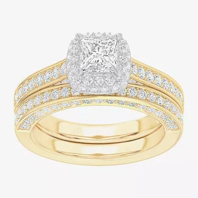 Modern Bride (g-h / Si1-si2) Womens 1 7/8 Ct. T.w. Lab Grown White Diamond 14k Gold Cushion Side Stone Halo Engag