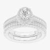 Modern Bride (g-h / Si1-si2) Womens 1 7/8 Ct. T.w. Lab Grown White Diamond 14k Gold Oval Side Stone Halo Engageme In Silver