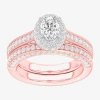 Modern Bride (g-h / Si1-si2) Womens 1 7/8 Ct. T.w. Lab Grown White Diamond 14k Gold Oval Side Stone Halo Engageme In Pink