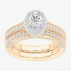 Modern Bride (g-h / Si1-si2) Womens 1 7/8 Ct. T.w. Lab Grown White Diamond 14k Gold Oval Side Stone Halo Engageme In Gold