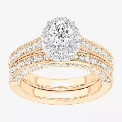 Modern Bride (g-h / Si1-si2) Womens 1 7/8 Ct. T.w. Lab Grown White Diamond 14k Gold Oval Side Stone Halo Engageme
