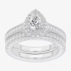 Modern Bride (g-h / Si1-si2) Womens 1 7/8 Ct. T.w. Lab Grown White Diamond 14k Gold Pear Side Stone Halo Engageme In Silver