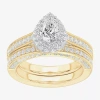 Modern Bride (g-h / Si1-si2) Womens 1 7/8 Ct. T.w. Lab Grown White Diamond 14k Gold Pear Side Stone Halo Engageme In Gold