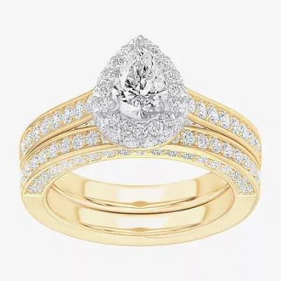 Modern Bride (g-h / Si1-si2) Womens 1 7/8 Ct. T.w. Lab Grown White Diamond 14k Gold Pear Side Stone Halo Engageme