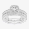 Modern Bride (g-h / Si1-si2) Womens 1 7/8 Ct. T.w. Lab Grown White Diamond 14k Gold Round Side Stone Halo Bridal  In Silver