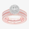 Modern Bride (g-h / Si1-si2) Womens 1 7/8 Ct. T.w. Lab Grown White Diamond 14k Gold Round Side Stone Halo Bridal  In Pink