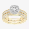 Modern Bride (g-h / Si1-si2) Womens 1 7/8 Ct. T.w. Lab Grown White Diamond 14k Gold Round Side Stone Halo Bridal  In Yellow