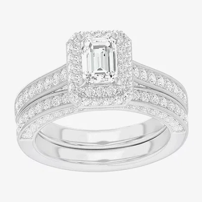 Modern Bride (g-h / Si1-si2) Womens 1 7/8 Ct. T.w. Lab Grown White Diamond 14k Gold Side Stone Halo Engagement Ri In Silver