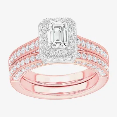 Modern Bride (g-h / Si1-si2) Womens 1 7/8 Ct. T.w. Lab Grown White Diamond 14k Gold Side Stone Halo Engagement Ri In Brown