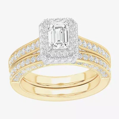 Modern Bride (g-h / Si1-si2) Womens 1 7/8 Ct. T.w. Lab Grown White Diamond 14k Gold Side Stone Halo Engagement Ri In Yellow