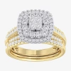 Modern Bride (g-h / Si1-si2) Womens 1 Ct. T.w. Lab Grown White Diamond 10k Gold Cushion Side Stone Bridal Set In Gold