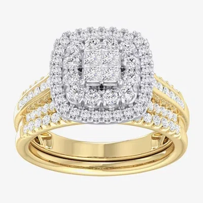 Modern Bride (g-h / Si1-si2) Womens 1 Ct. T.w. Lab Grown White Diamond 10k Gold Cushion Side Stone Bridal Set